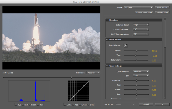 Adobe's Updated Red R3D Source Settings dialog