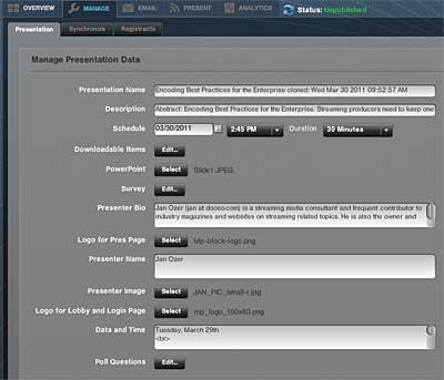 Figure 3. Entering the basic presentation data